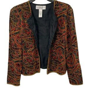 Niteline Della Roufogali Sequin Cropped Beaded Jacket Red Black Green Size M